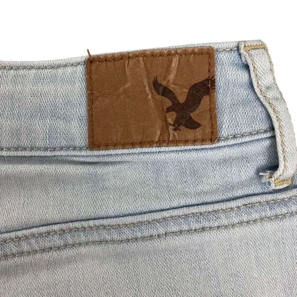 American Eagle Light Wash Distressed Super High Rise Shortie size 8